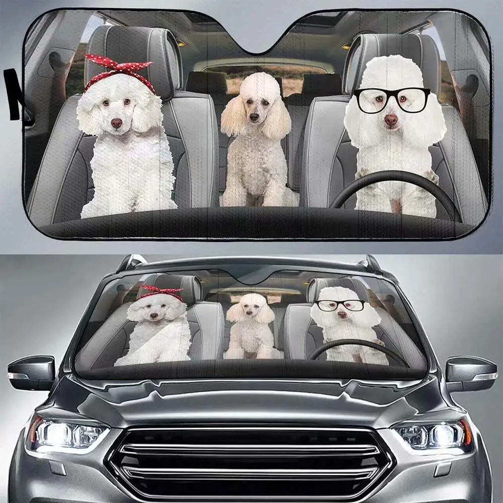 

Poodle Dog Puppy Car Sun Shade for Front Windshield, Family Dog Shade, Sun Visor and Heat Reflector, Fits Most Size Windshields.