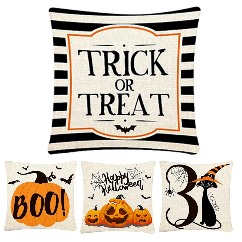 

1PC Yellow Pumpkin Series Halloween Linen Cute Themed Pillowcase Sofa Cushion Cover Festive Gift Party Decoration 45*45cm
