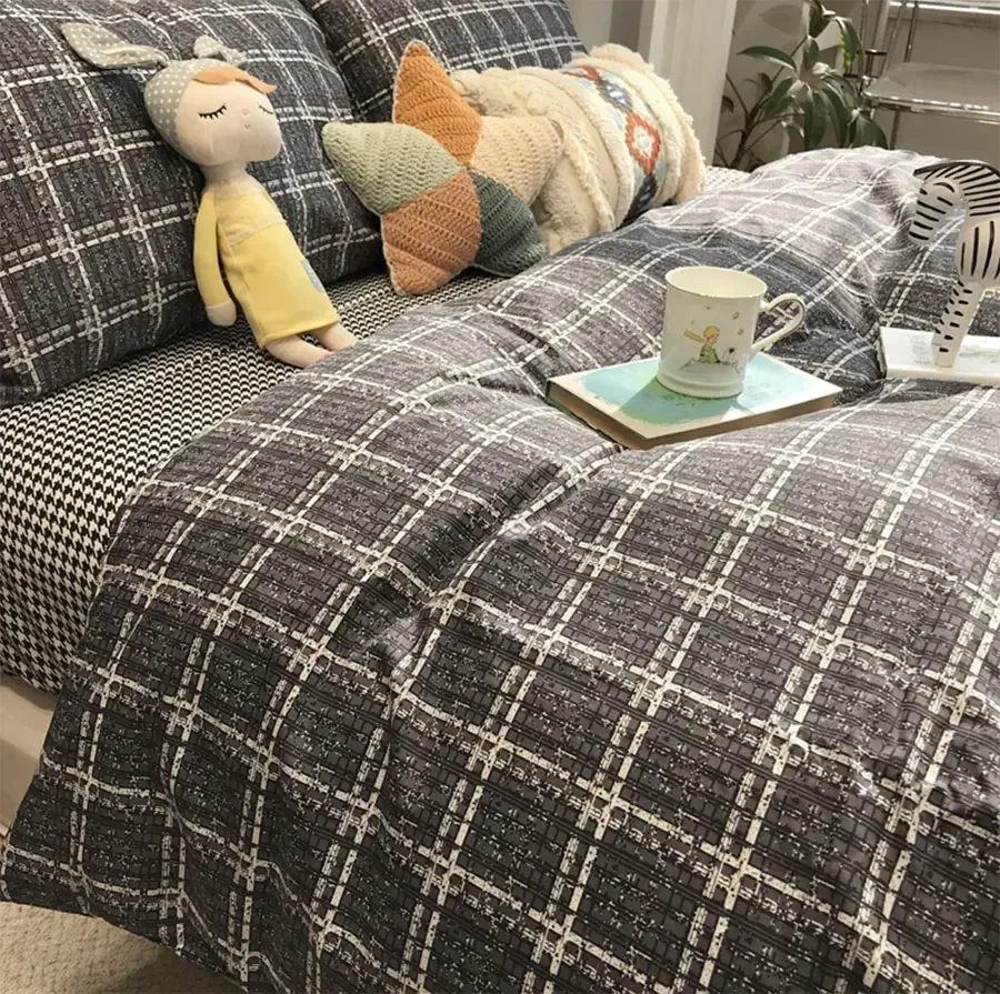 Простой геометрический черный клетчатый Комплект постельного белья для