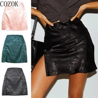 cozok 2022 summer sexy skirts split skirt sexy jacquard satin high waist zipper skirt mini skirt midi skirt y2k