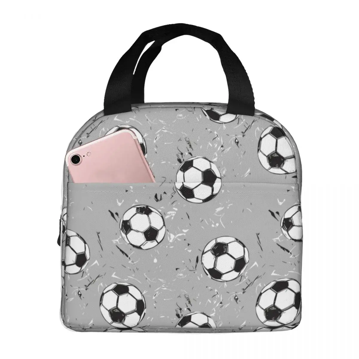 Footballs Soccer Lunch Bags Waterproof Insulated Canvas Cooler Bag Thermal Food Picnic Lunch Box for Women Kids