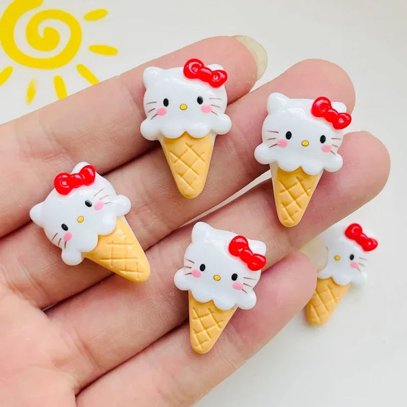 

10 Pcs New Cute Cartoon Animal Kitten Ice Cream Resin Cabochon Scrapbooking DIY Jewelry Hairpin Craft Decoration Accessories