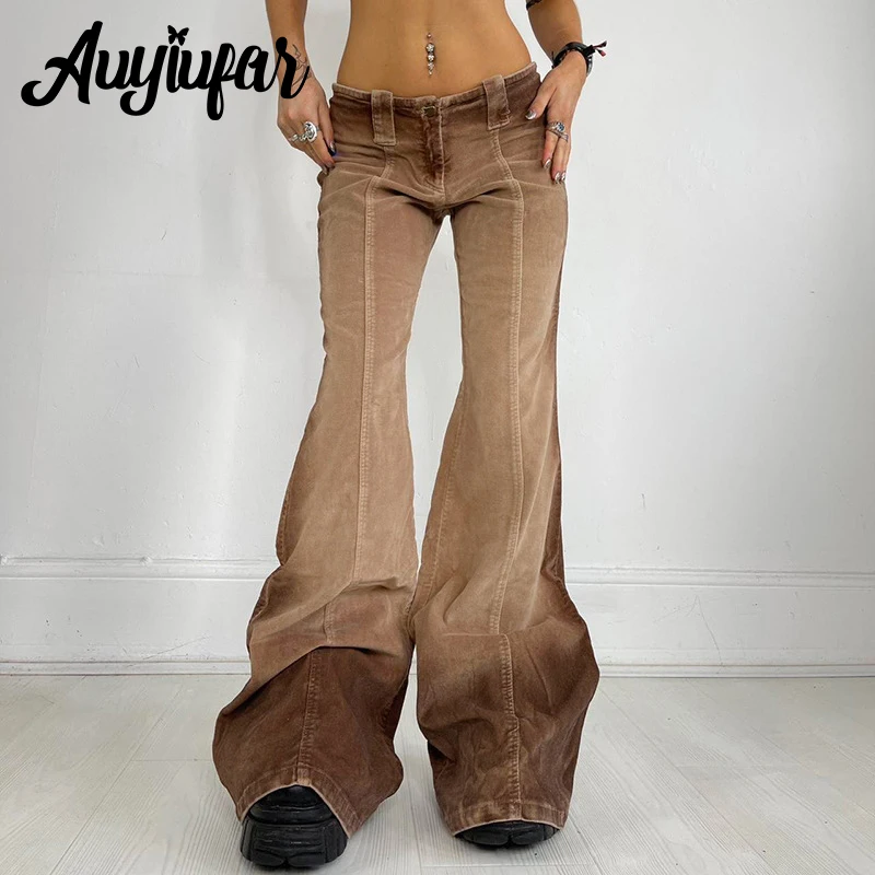 

Auyiufar Retro Fairy Grunge Y2k Streetwear Flare Pants Vintage Punk Gothic Low Waist Women Jeans Washed Fashion 90 Trousers 2023