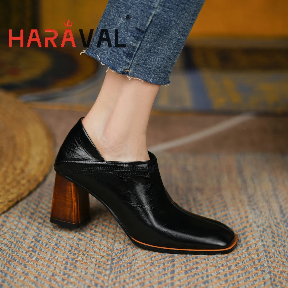 

HARAVAL Women Pumps Shoes HIgh Heels Office & Career Square Toe Elegant Classics Spring Autumn Elegant Black Shoes Women A25