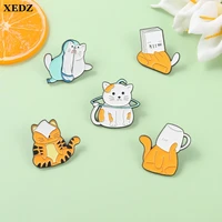 xedz enamel pin cute cat mug brooch play hide and seek bag cartoon lapel pin kitten badge fashion jewelry gift