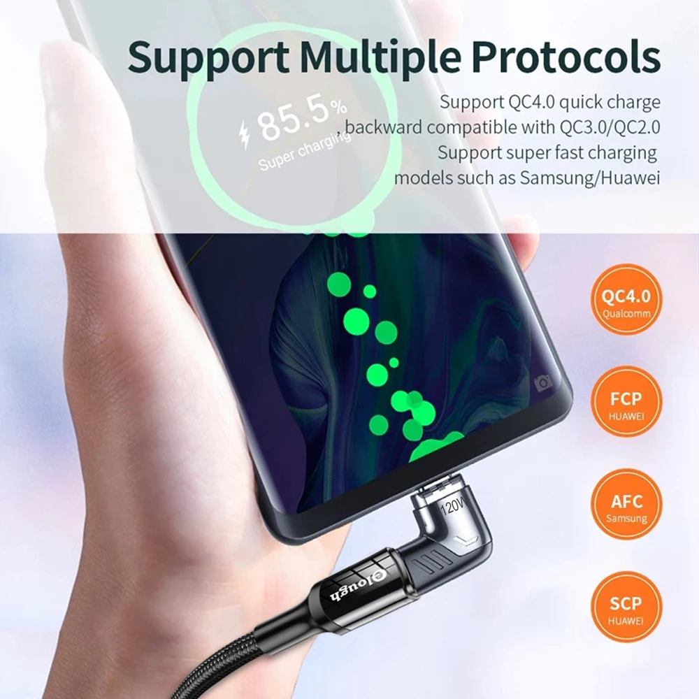 Фото Магнитный адаптер Elough с USB Type C на USB C, 120 Вт, магнитный конвертер с углом 90 градусов для быстрой зарядки для Macbook iPad Pro Switch Samsung №4