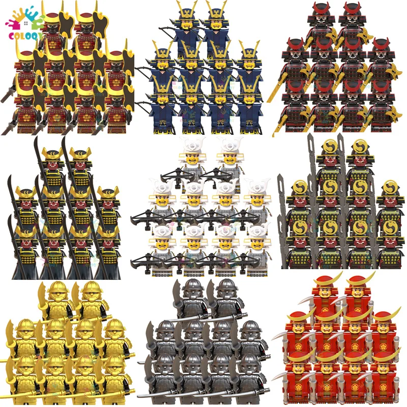10pcs/set Medieval Japanese Samurai Ronin Armor Building Blocks Soldiers Mini Action Figures Weapon Toys For Kids Birthday Gifts