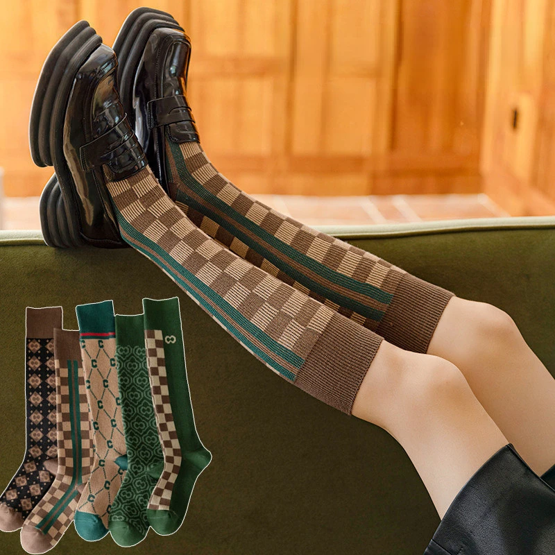 Girl Knee-high Stockings College Rhombus Plaid Knee Socks Women Spring Summer Female Sock Fashion Ladies Long Socks