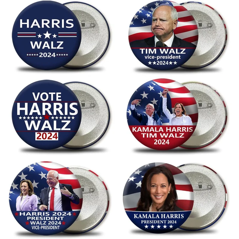 6 предметов Harris Waltz 2024 Камала Харрис Президентский значок и круглая брошь на