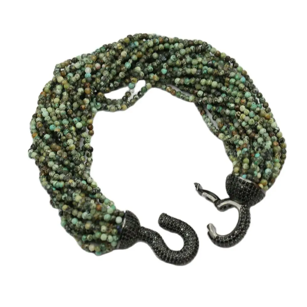 

GG Jewelry, 20 нитей, естественная граненая круглая африканская искусственная металлическая плакированная черная застежка с фианитом 8,5 дюйма дл...