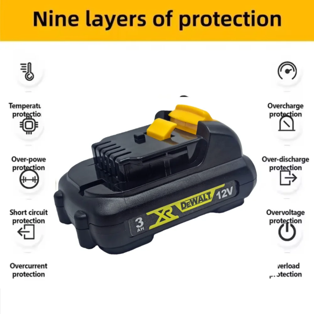 Фото Литиевая батарея DEWALT 12В 3Ач серии DCB для электроинструментов, совместимая с DCB120, DCB123, DCB125, DCB124, DCB122, DCD710 №3