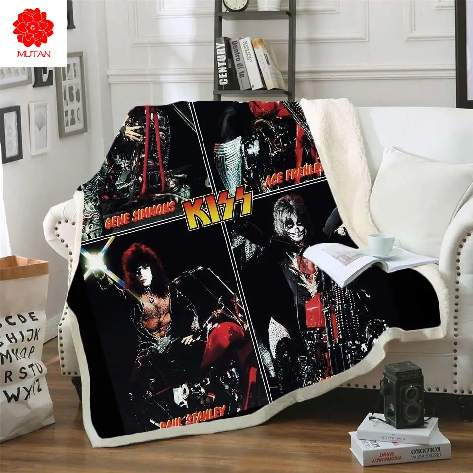 

Флисовое одеяло с 3d принтом KISS для кровати, для пешего туризма, пикника, толстое одеяло, модное покрывало, Флисовое одеяло, стиль-6