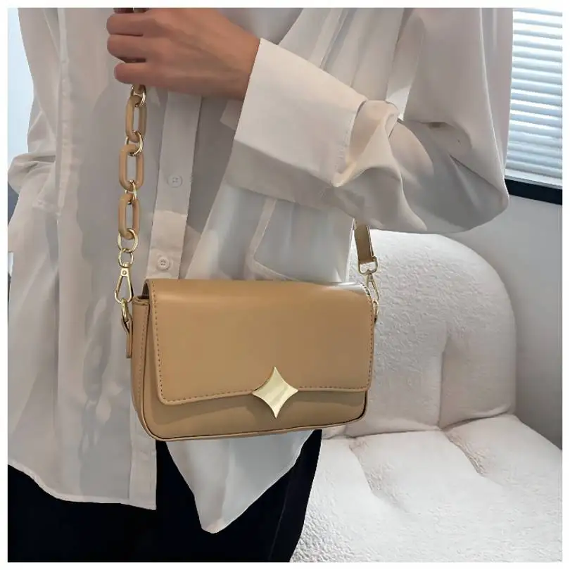

2022 new fashion chain one-shoulder women's bag spring simple bag texture western style fashion lock messenger bag