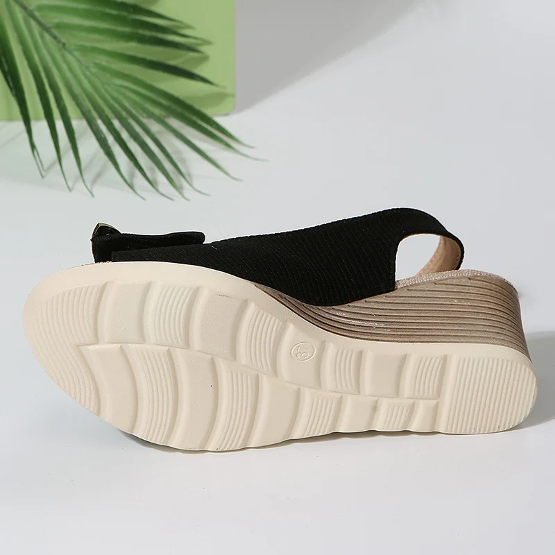 Bowknot Ladies Wedge Sandals 2023 Summer Patchwork Platform Sandles Women Back Strap Plus Size Sandalias Mujer 36-42