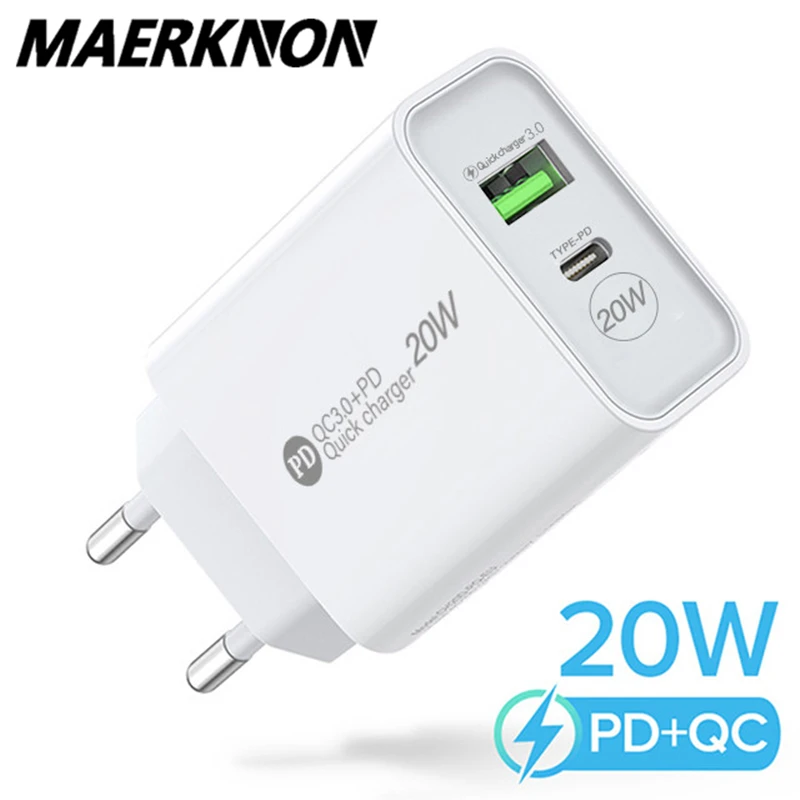 

Maerknon 20W PD USB Charger Quick Charge QC 3.0 Wall Fast Charging Charger USB C Adapter For iPhone 13 12 Pro 11 AirPods iPad