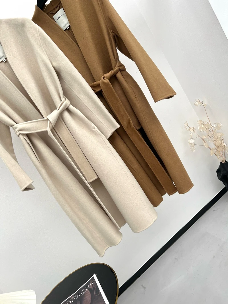 ANFEIOUNA женское шерстяное пальто из козьего кашемира и шелка верхняя одежда 2024