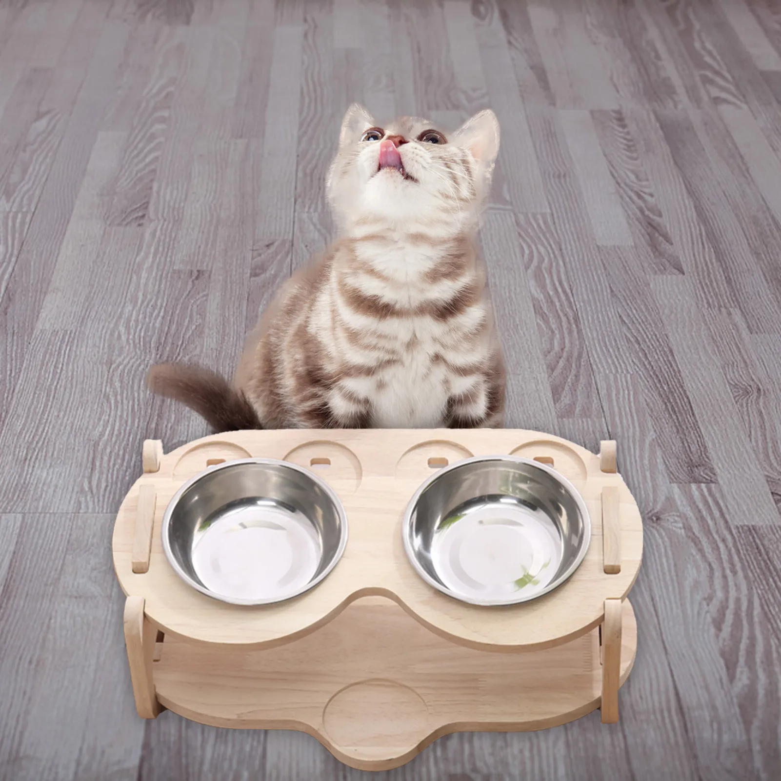 

Raised Cat Food Bowls Elevated Dog Bowl Stand Wooden Elevated Bowl Stand With For 2 Removable Stainless Steel Bowls For Dog Cat
