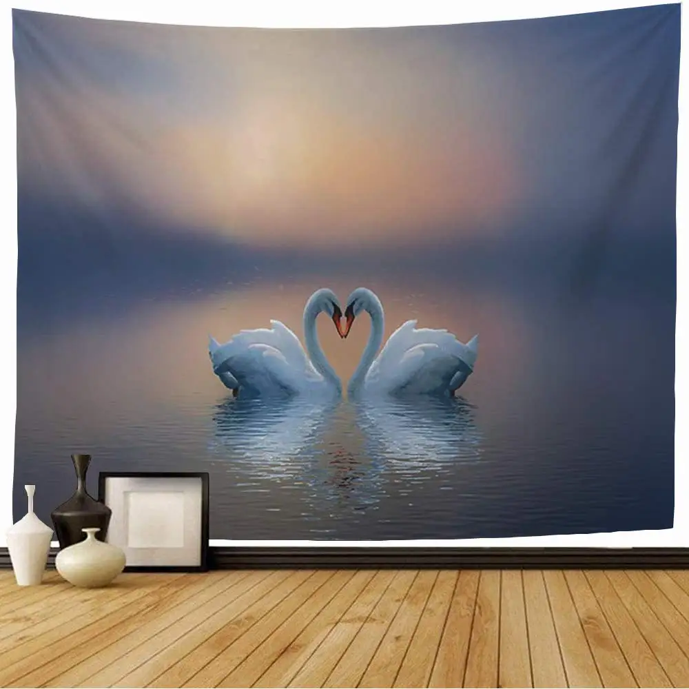 

Swan Couple Tapestry Happiness Mates Tapestry Purity Animals Love Image Tapestry Wall Hanging for Bedroom Living Room Dorm Decor