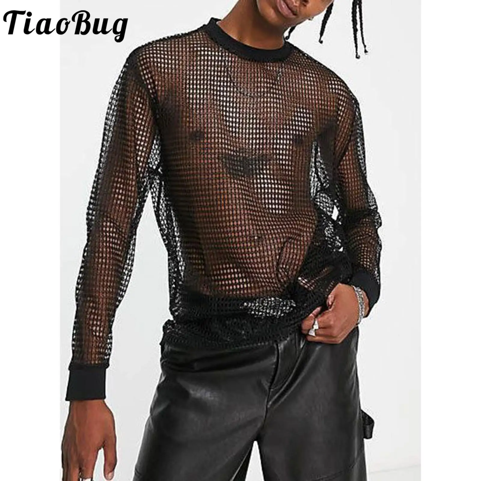 

Мужская Прозрачная Футболка с длинным рукавом, повседневная одежда, дышащая сетчатая быстросохнущая футболка для фотографий, фестиваля музыки