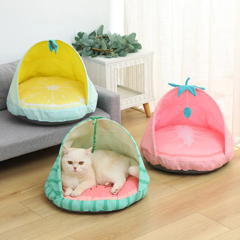 

Cute Cat Tent Bed Breathable Small Dog Cave Kennel Foldable Pet Sleep Bed Fruit Shaped Moisture Proof and Anti Skid Home