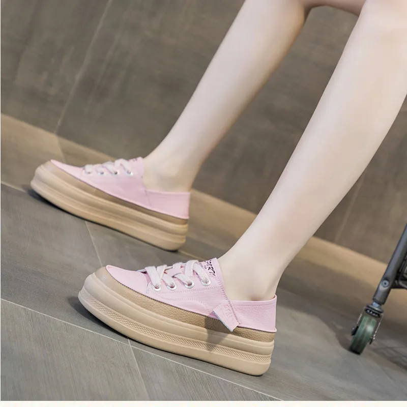 Sneakers Women's Platform Genuine Leather2023spring New Product Versatile Casual Sportsboard Shoeswomen's Flat Small White Shoes