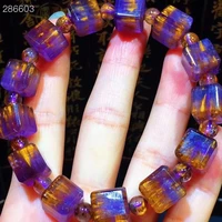 11 7mm natural cacoxenite auralite 23 gold rutilated quartz bracelet clear cube beads bangle for women men aaaaaa