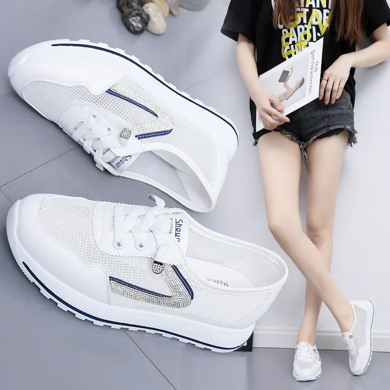 

2023 Summer New Versatile White Women's Shoes Sports Thin Section Casual Popular Spring and Autumn Flat Mesh Breathable Sneakers
