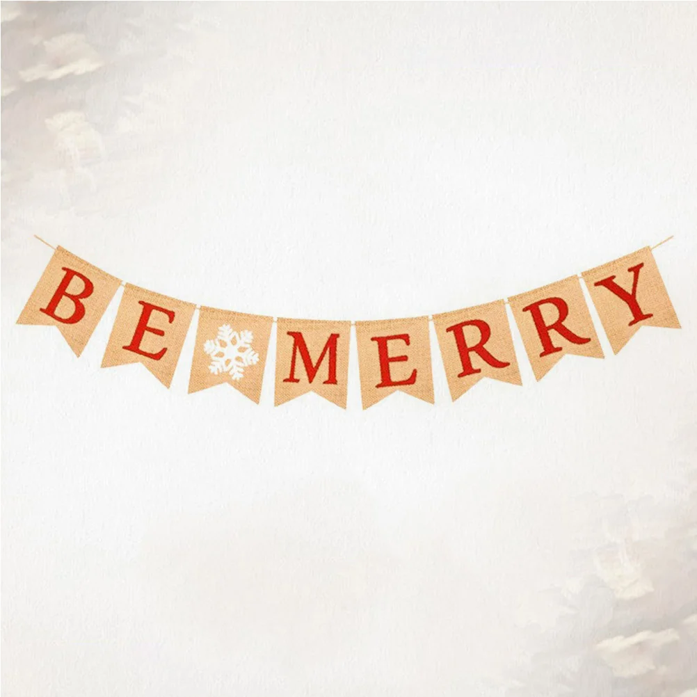 

1pc Christmas Banner Swallow-tailed Burlap Party Supplies Bunting Banner for Door Wall Window