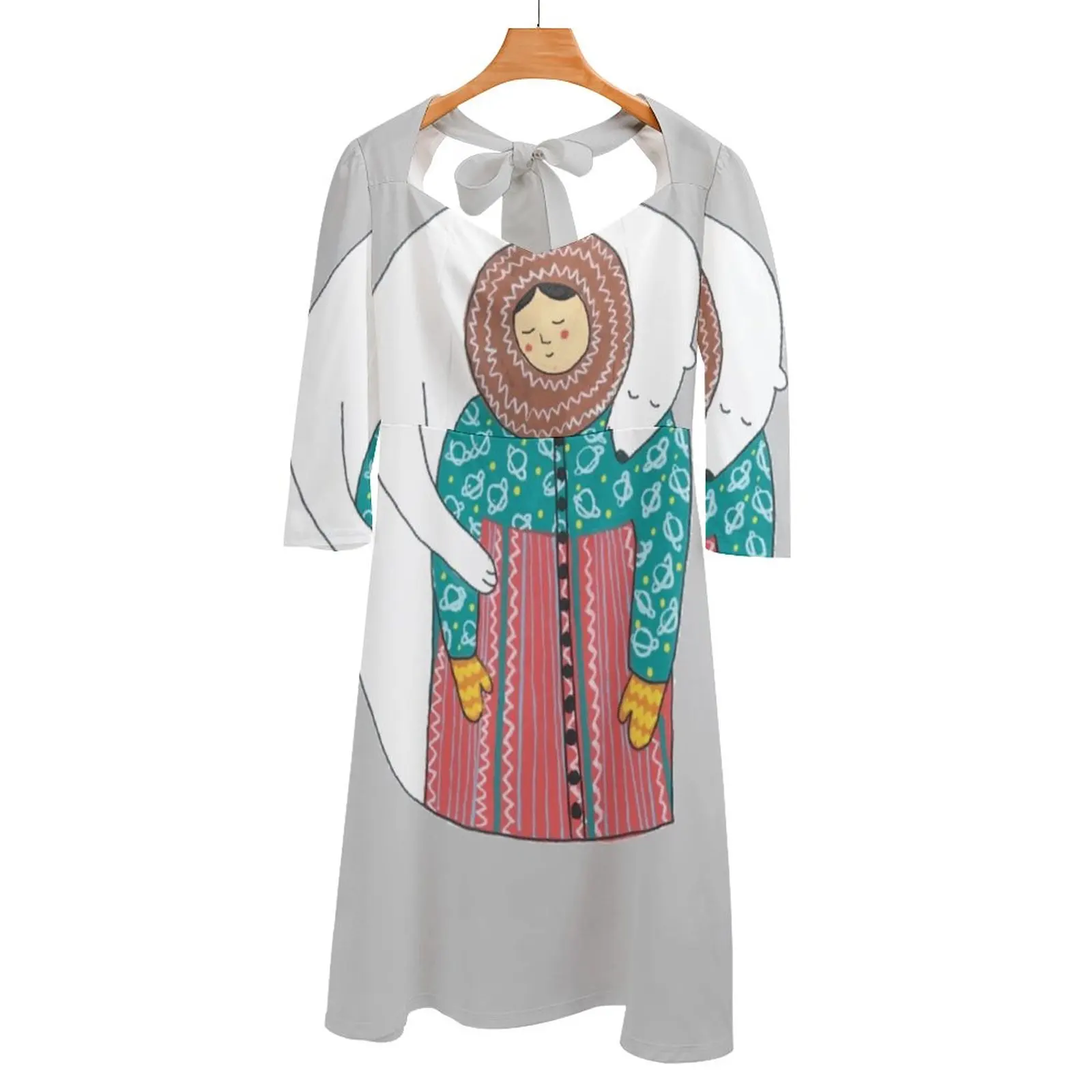 

Lady And Her Polar Bear Friend Back Lacing Backless Dress Square Neck Dress Sweet Elegant Dress Doodles Cute Cute Cool Cool