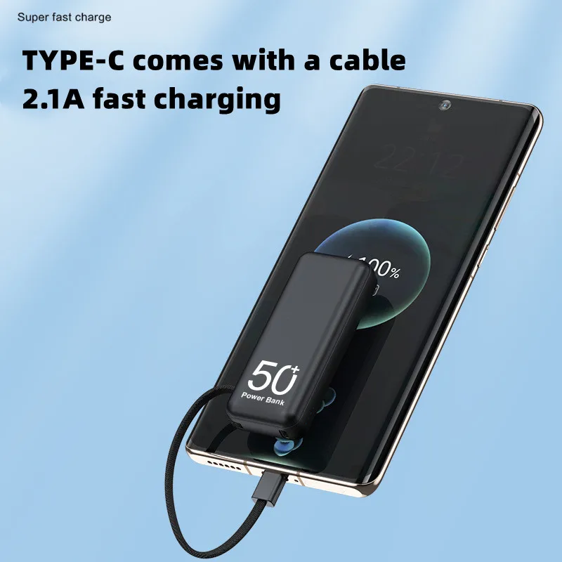 5000mAh Mini Portable Power Bank Built in Cable External Spare Battery Pack Powerbank For iPhone 14 13 12 Samsung S22 Xiaomi