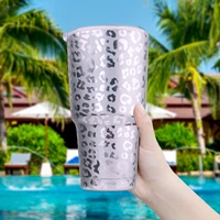 30oz silver stainless steel tumbler with lid leopard cheetah double wall vactumbler for water mug cup beer personalized tumblers