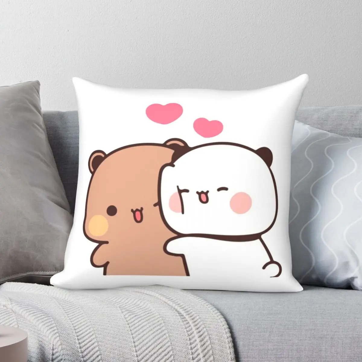 Квадратный чехол для подушки с изображением панды и коричневого медведя из