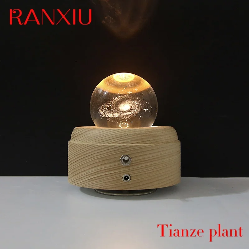 

Custom Table Desk Lamp LED Wood Base 3D Rotating Crystal Ball Night Light with Music Box for Home Decor