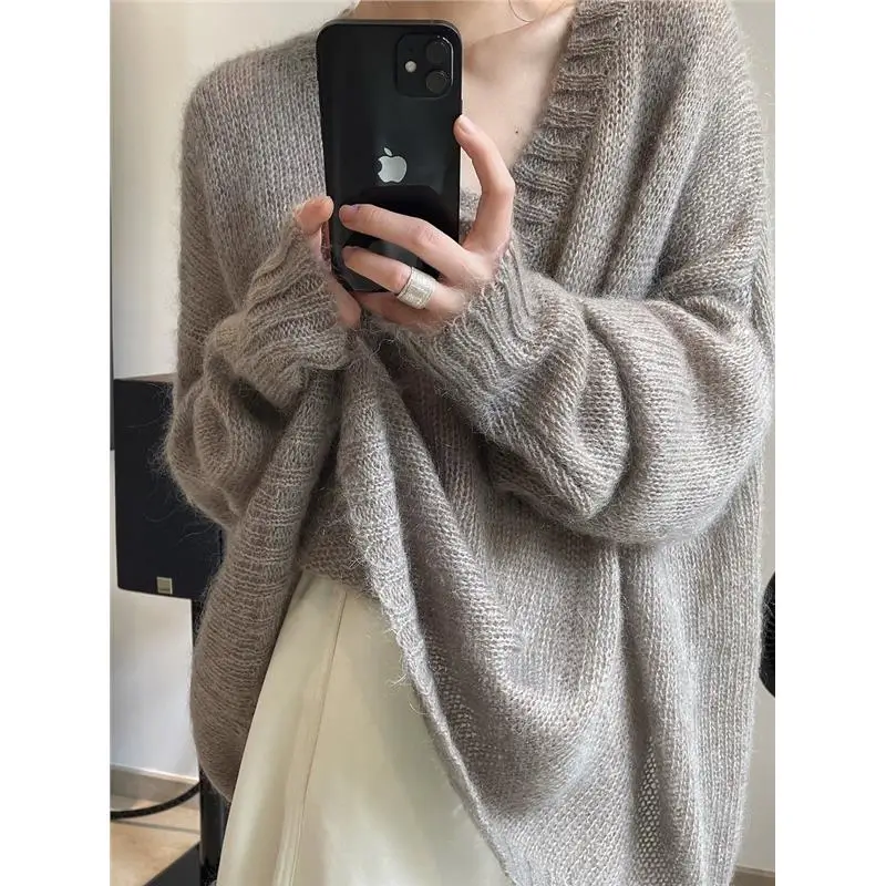 Ozhouzhan Idle Sle мохеровый свитер женский возрастной свободный утягивающий тонкий