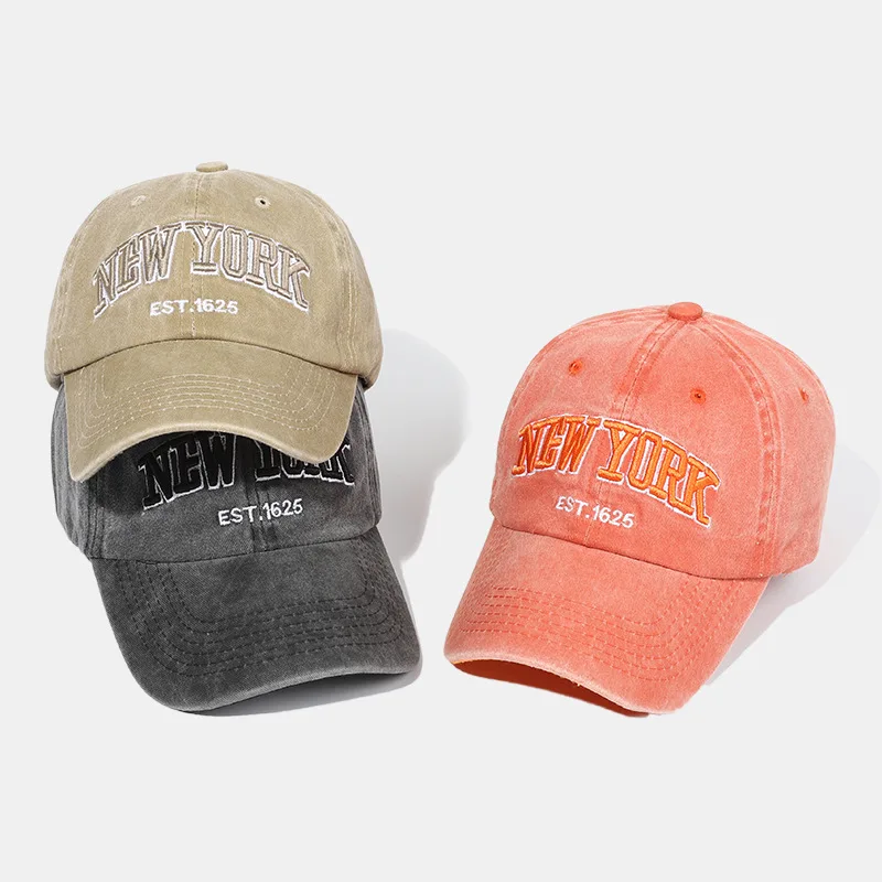 

Washed Denim Hat Women's Spring and Summer Letters Embroidered Baseball Cap Male Korean Couple Curved Brim Cap