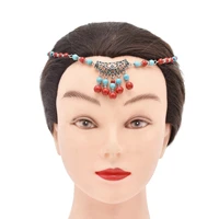 ethnic bohemian red blue stone forehead head chains for women tibetan silver headbands indian afghan party hair accessories