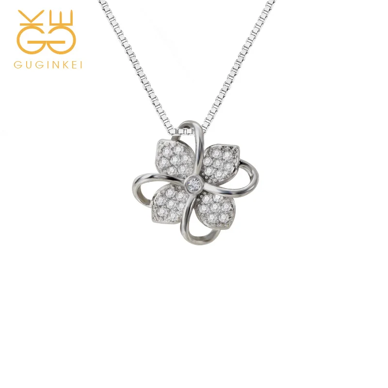 

GUGINKEI Lucky Clover Pendant Necklaces Silver 925 Jewelry Drop Necklaces for Women Wedding 925 Sterling Silver Dangle Necklace