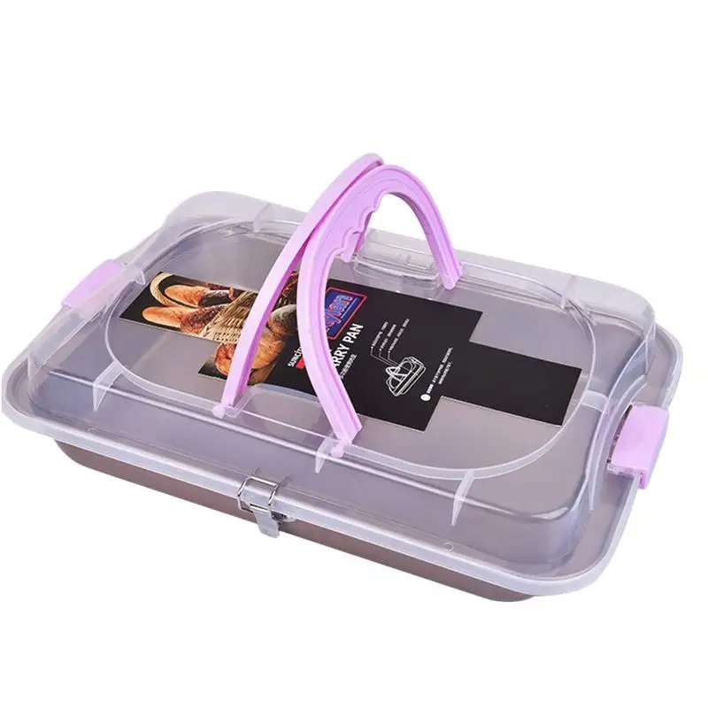 

Baking Tray With Lid Portable Baking Tray Cake Bread Pan Oven Household Non-stick Carbon Steel Baking Plate Cake Tin