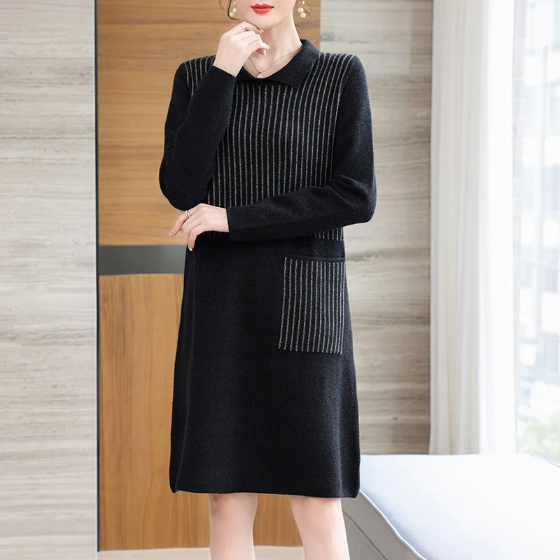 

Зимнее трикотажное платье-свитер с кукольным воротником, женское соблазнительное Свободное пальто средней длины со скидкой