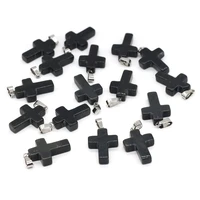 18x25mm black agates cross pendant stone natural diy ore crafts jewelry making necklace accessories gift wholesale free shipping
