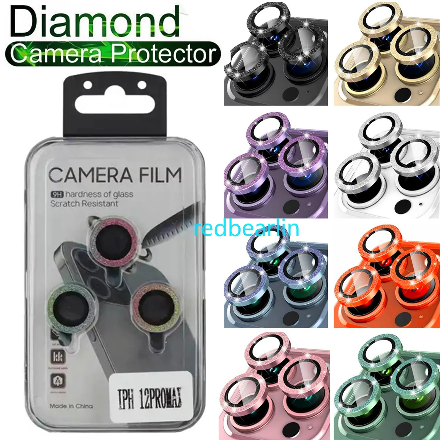 100set Luxury Glitter Bling Camera Lens Protector on For iPhone 11 12 13 mini 14 pro max Back Camera Glass Protect Sticker Cap