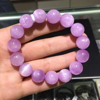 natural purple kunzite cat eye bracelet 14mm round beads crystal rare women men bracelet jewelry aaaaaaa