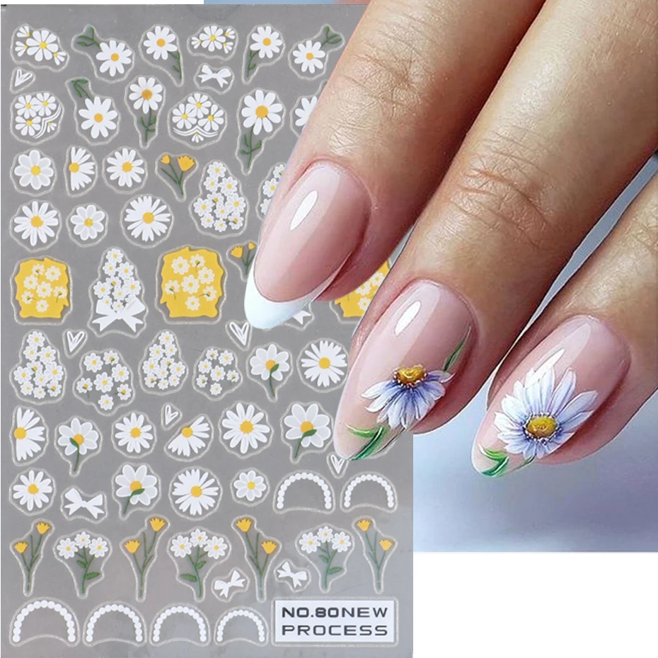 

Spring Daisy Flower 3D Nail Sticker Sunflower Lily Tulip Nail Art Decorative Slider Morning Glory Butterfly Decals Manicure NFNO