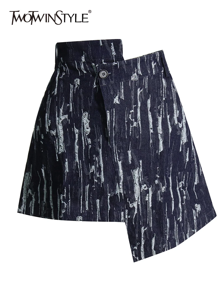 

TWOTWINSTYLE Hit Color Skirts For Women High Waist Patchwork Mini Asymmetrical Skirt Female Fashion Clothing Summer Clothes New
