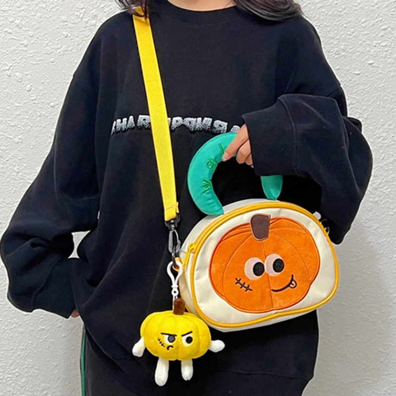 

New Cartoon Pumpkin Embroidery Women Crossbody Bag Trendy Cute Girl Handbag Fashion Sweet Doll With Pendant