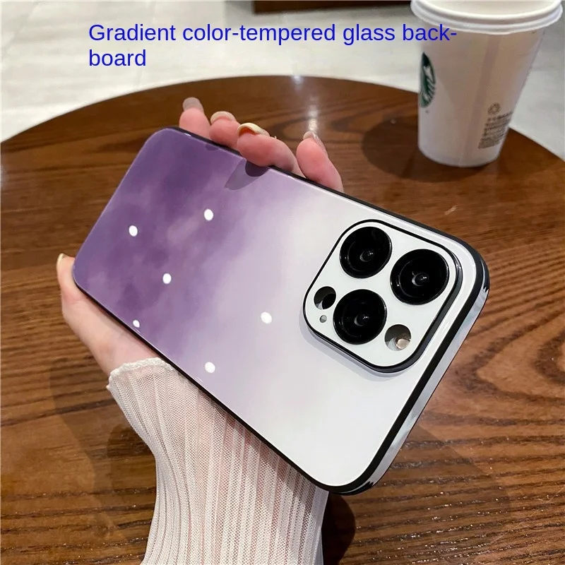 

For Iphone14plus 13 12 Pro Max Gradient Glass Phone Case Electroplated Frame All-Inclusive Protective Case iphone 14 pro Cover