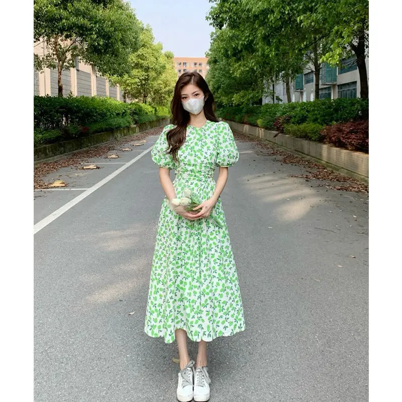 

Женское винтажное платье с цветочным принтом, Элегантное повседневное ТРАПЕЦИЕВИДНОЕ ПЛАТЬЕ С Коротким Рукавом и высокой талией, модель H72 ...