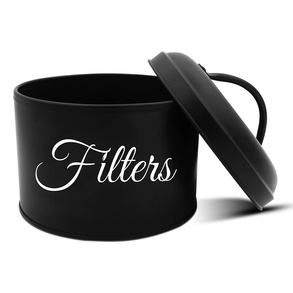 

Coffee Filter Holder Storage, Basket Coffee Filter Container with Lid, Enamelware Round Coffee Filter Dispenser Black