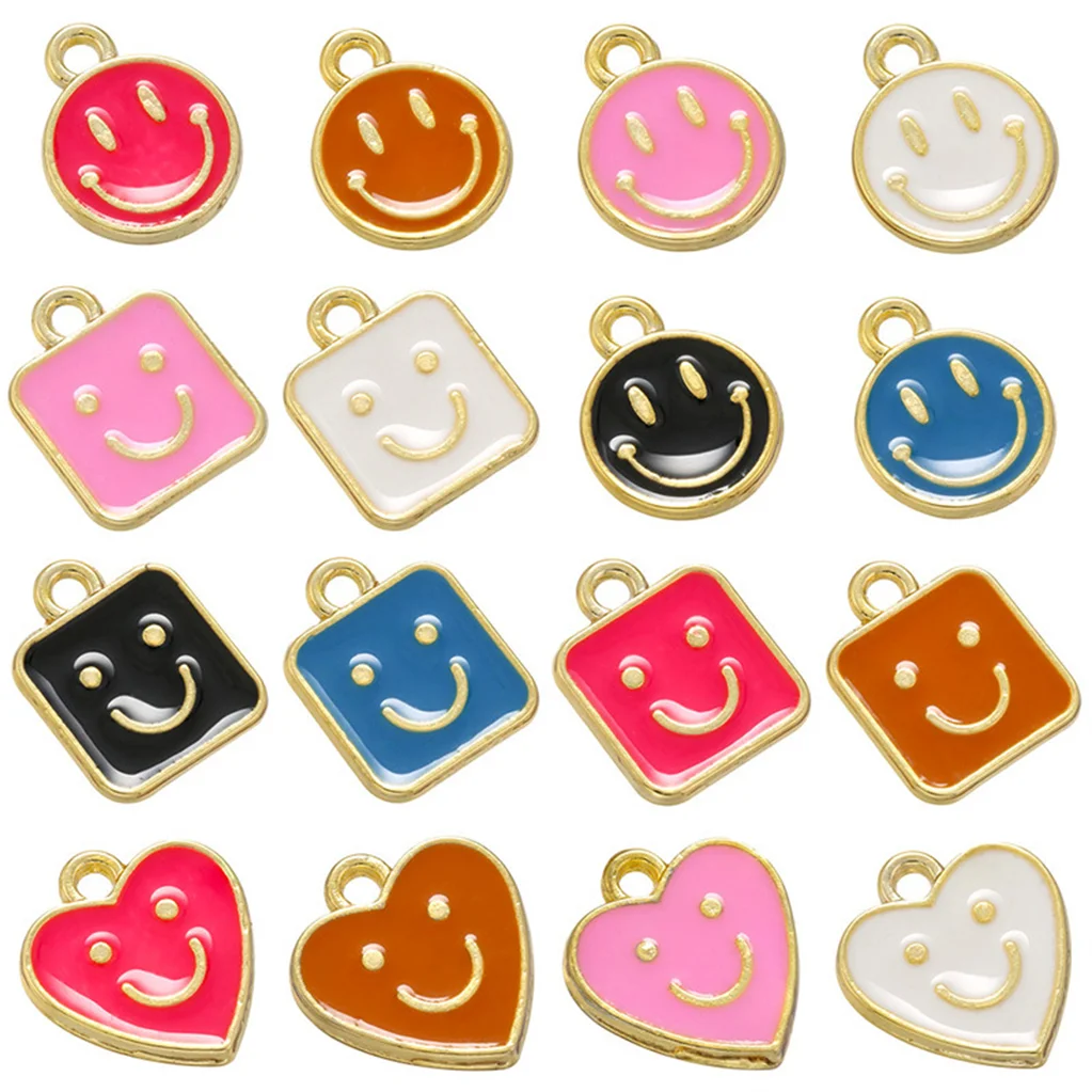 

Enamel Paint Pendant Smile Expression Heart Round Square Metal Jewelry Accessories DIY Pendant Earrings Necklace Chain for Women