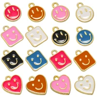 enamel paint pendant smile expression heart round square metal jewelry accessories diy pendant earrings necklace chain for women